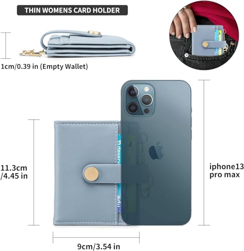 Image of VOGARD Slim Wallet for Women,RFID Blocking Bifold Credit Card Holder with Zipper Coin Pocket,ID Window & Keychain (Blue)