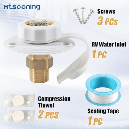 Image of RV City Water Fill Inlet with Check Valve, 3 /4 NH Female to 1 /2 NPT Male RV Water Hose Flange Brass Connector Replacement for RV Camper Motorhome Trailer Marine White