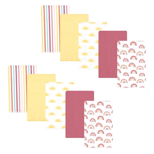 Image of Hudson Baby Unisex Baby Cotton Poly Flannel Burp Cloths, Sunshine and Rainbows 10 Pack, One Size