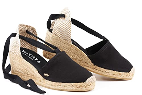 VISCATA Escala Espadrille Canvas Wedges with Sleek Ankle Laces Women's Lace Up Shoes Handmade in Spain Organic Cotton Canvas and 100% Natural Jute Midsole for All Occasions