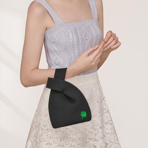 Image of Small Crochet Knit Tote Wrist Bag, Portable Knot Sleeve Handle Bag Cute Wristlet Pouch Purse for Women