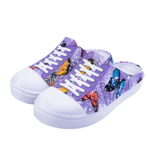 IXIAOYI Zuecos de jardín para mujer, zapatos transpirables, zapatos de baño, zapatos de playa, zapatos de agua, zapatillas de senderismo, Mariposa Púrpura, 41 EU