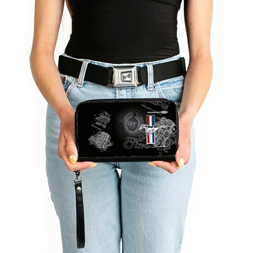 Buckle-Down Ford Wallet, Zip Around, Mustang Tri Bar Stripe GT Motor Blueprint, Vegan Leather3