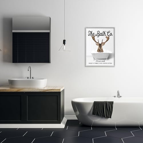 Image of 'Bubble Bathtub Deer'| Framed Giclee Art | Stupell Industries | Gray, 24 x 30 Inches, Easy to Hang and Sturdy, Made in USA, by Lettered and Lined