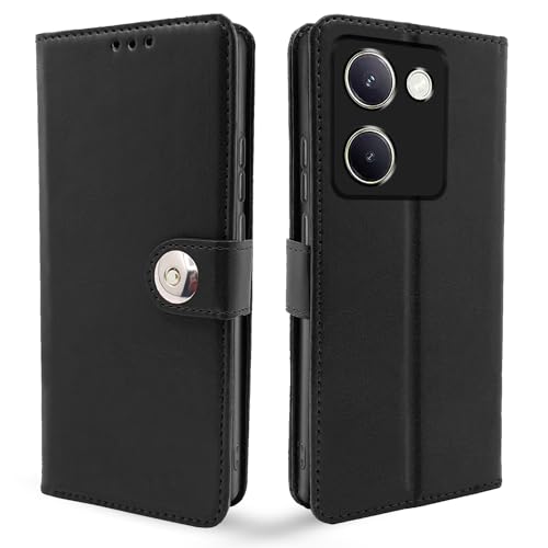 Image of Pikkme Vivo Y200 Pro 5G Flip Cover Leather Finish | Inside TPU with Card Pockets | Wallet Stand and Shock Proof | Complete Protection Button Flip Case (Black)