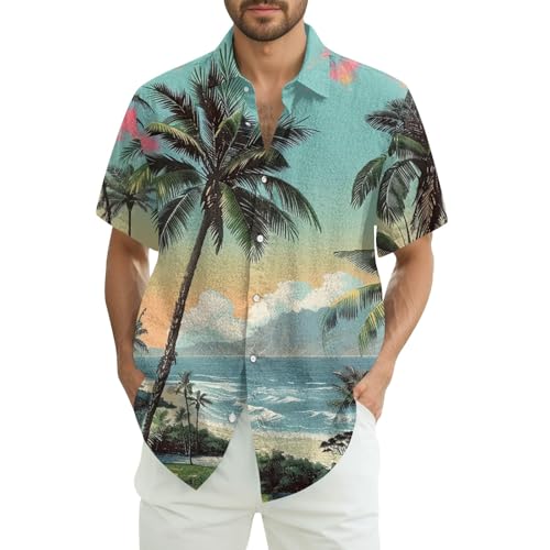 Men's Hawaiian Shirts Summer Short Sleeve Button Down Tropical Floral Beach Vacation Shirt