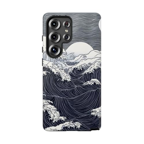 Coque Samsung S25 Ultra Monochrome Ocean Waves avec lune rigide brillante