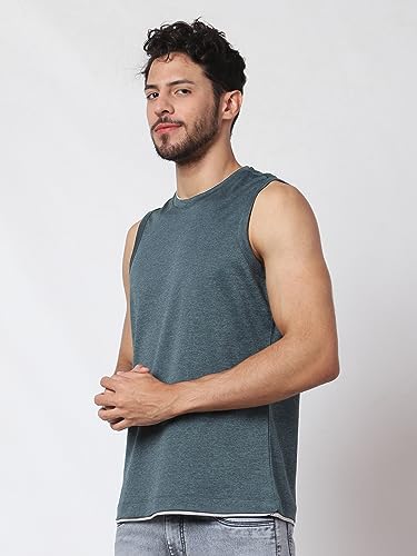 Image of Men's Lycra Blend Sleeveless Fitness Tanks Top for Quick Dry in Muscle Workout, Causal Running, Exercise Training, Swimming Vest