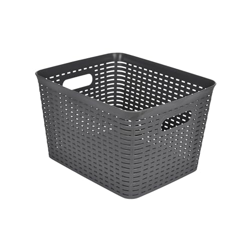 Homéa, Paniere Tressée Plastique 13L 36 x 25 x H15 cm Anthracite