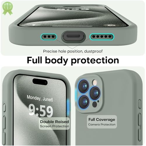 Image of LOVE 3000 Designed for iPhone 15 Pro Case, Premium Silicone with [Soft Anti-Scratch Microfiber Lining] Shockproof Protective Phone Case for Men Women Girls 6.1 inch, Calke Green