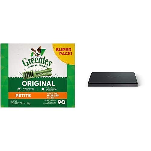 GREENIES Original Petite Natural Dental Care Dog Treats, 54 oz. Pack (90 Treats) + Amazon Dash Smart Shelf (Medium - 12