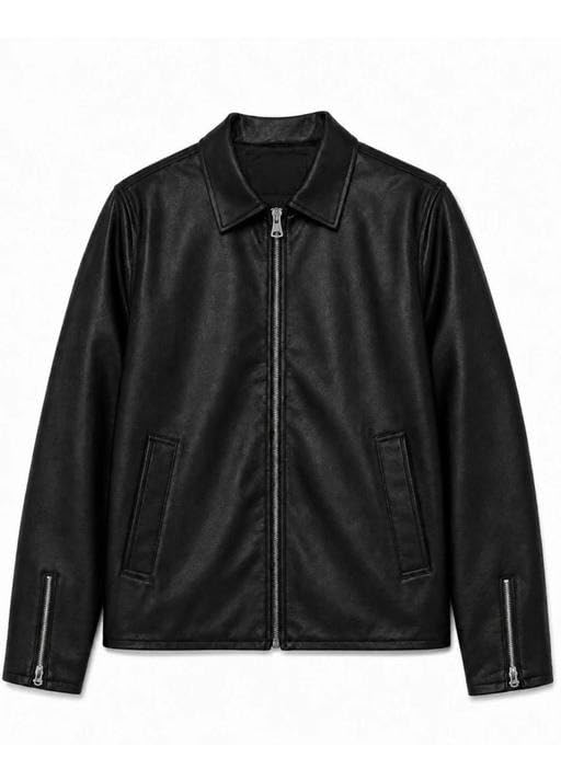 Men's Classic Faux/Leather Jacket, Full Zip Casual Outwear with Shirt Collar and Zipped Pockets J-4