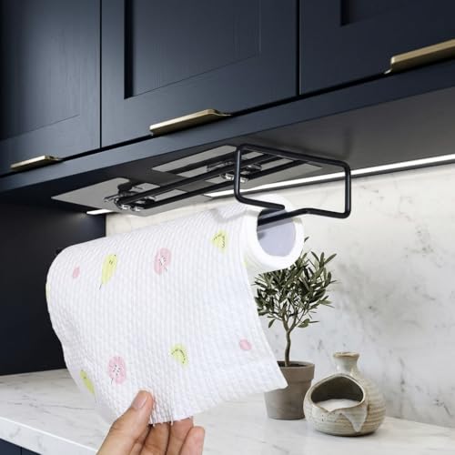 Image of RAYMOX Self Adhesive Wall Mounted 3 in 1 Multi Functional Kitchen Rack for Towel Holder, Tissue Paper Rack, Wine Glass Holder - No Drilling (2)
