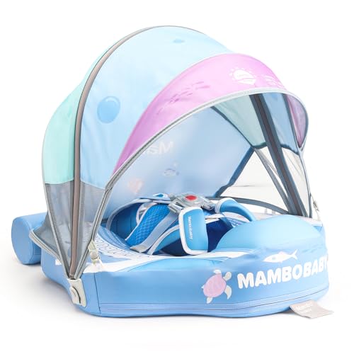Image of 2024 Mambobaby Baby Float with Canopy & Tail Infant Swim Float Non-Inflatable Toddler Pool Float with Skin-Friendly Material for 3-24 Months Baby Boys Grils