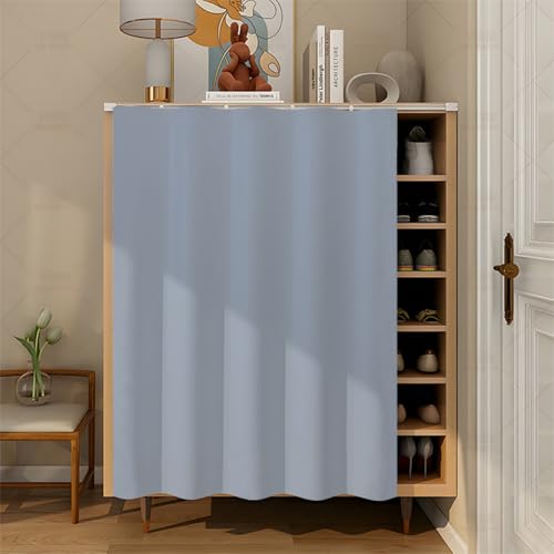 Fasbuy Cupboard Short Curtains Kitchen with Hook and Loop, Hide Away Small Curtains for Kitchen Cupboard Door - No Drilling Is Required for Under Sink, Bookcase, Bathroom (Blue,H80x60cm)