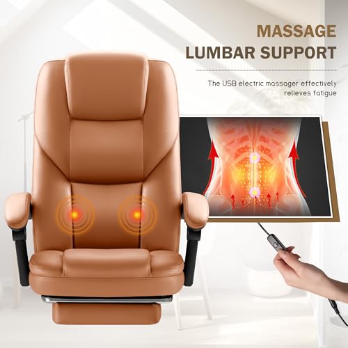 Image of Furmax Executive Office Chair with Foot Rest Big and Tall Office Chair Ergonomic Home Office Desk Chairs Reclining High Back Leather Chair with Lumbar Support, 400LBS (Brown)