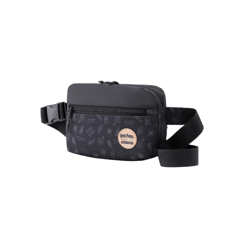 Harry Potter x American Tourister Hogwarts Club Crossbody Bag | 2 Compartments | Front Pocket | Adjustable Shoulder Strap | Unisex Spacious Bag for Men and Women | Jet Black | 1 Year Global Warranty