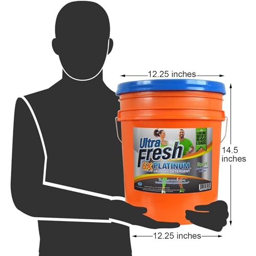Image of Ultra Fresh 5 Gallon Liquid Laundry Detergent Washing Soap for All Machine Types, 6X Platinum, Up to 640 Loads, Sport Odor & Stain Remover