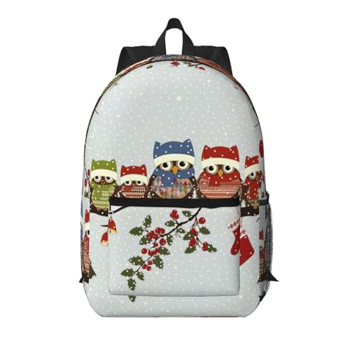 Sac à dos de voyage portable noir à motif chouettes de Noël 43cm