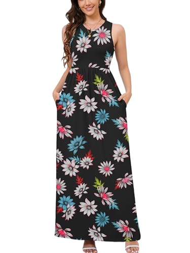 Image of DEARCASE Women's Sleeveless Maxi Dress Casual Plain Loose Summer Vacation Beach Long Dresses with Pockets
