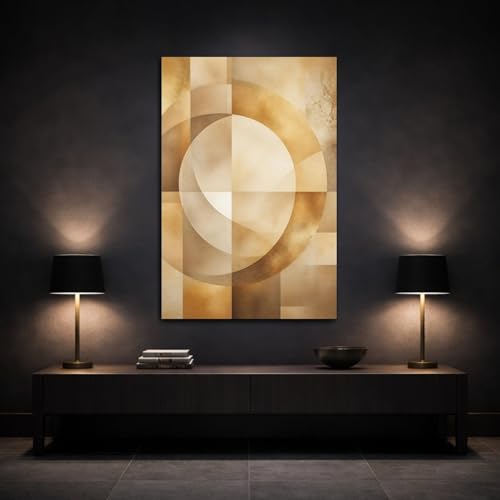 Toile géométrique dorée tableau abstrait salon 40x60cm