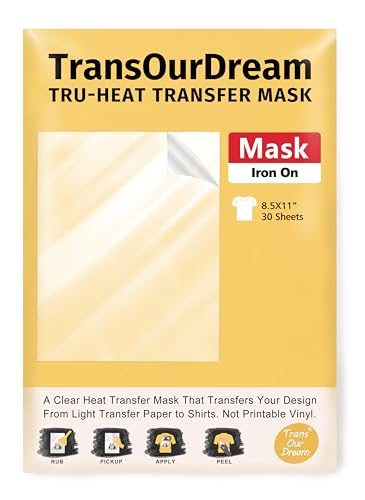 Image of TransOurDream Heat Transfer Mask & Iron on Tape(30 Sheets, 8.5x11 inch) - Iron-On Clear Positioning Film for Light Transfer Paper & Printable HTV on Shirts