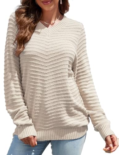 MONNURO Womens Sweaters Plus Size Long Sleeve V Neck Lightweight Textured Sweater Fall Fashion Pullover Jumper Tops
