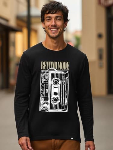 Image of Bewakoof Men's Graphic Print Regular Fit Full Sleeve Round Neck Cotton T-Shirt
