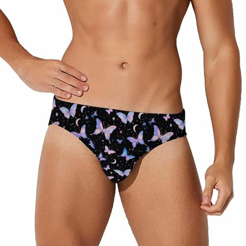 Night Spirit Butterfly Printed Swim Briefs for Men Sexy Bikini Swimwear Elastic Beach Trunks Bathing Suit