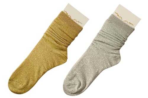 Glitter Shiny Socks for Women Retro Loose Socks Short Tube Crew Socks