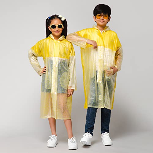 Image of THE CLOWNFISH Polyester Drench Dew Series Unisex Kids Waterproof Single Layer Pvc Standard Length Longcoat /Raincoat With Adjustable Hood.
