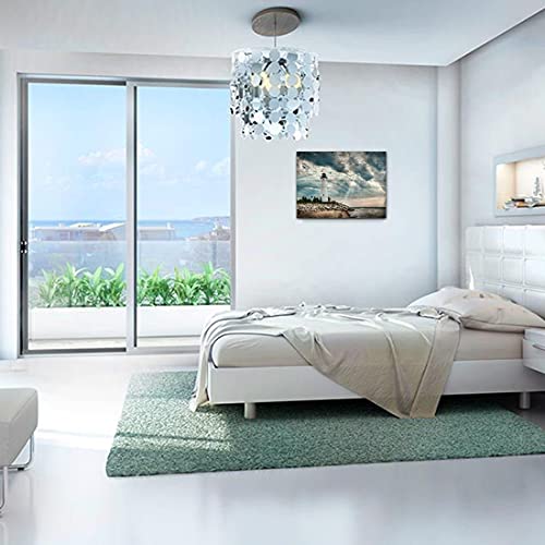 Lighthouse-Wall-Art-Coastal-Teal-Picture-Ocean-Seascape-Canvas-Prints-Landscape-Beach-Turquoise-Blue-Nature-Paintings-Bathroom-Living-Room-Bedroom-Skyline-Nautical-Scenery-Artwork-12x16-Inches 418m3em9lNS