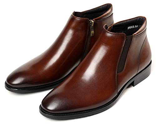 Santimon Mens Ziper Casual Dress Boots Leather Formal Men Chelsea Boot Slip On Shoes Black Tan