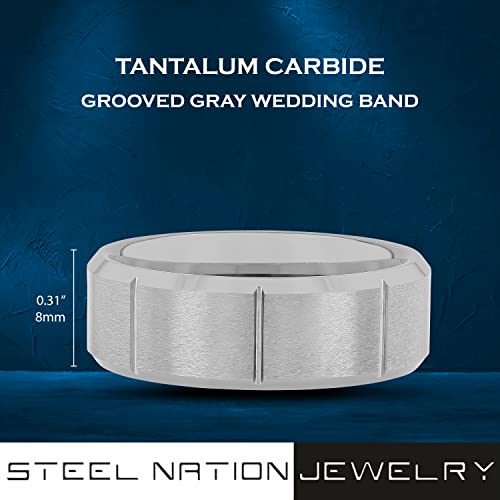 Tantalum Carbide 8mm Silver Gray Tone Brushed Finish Vertical Grooved Men’s Wedding Band Ring3