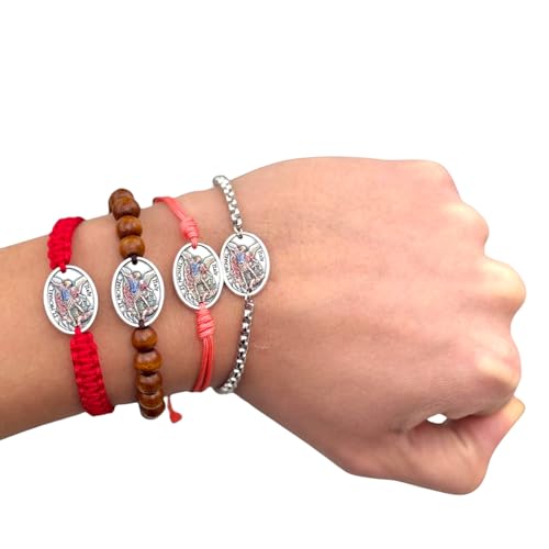 St. Michael Archangel Handmade Bracelet – Customizable Cord Color, Chain Type or Wooden Beads – Catholic Religious Jewelry