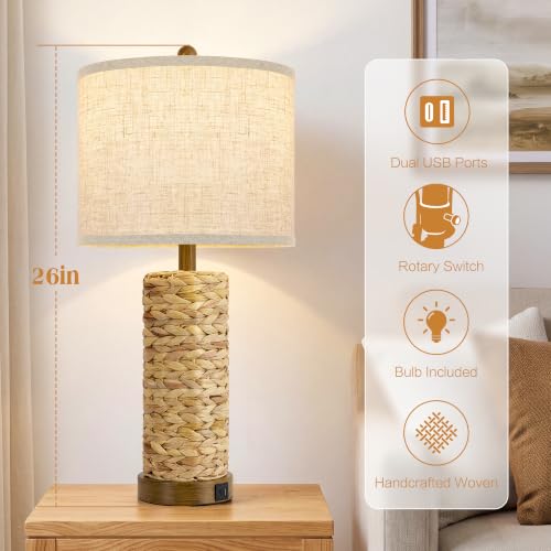 GyroVu Rattan Table Lamps Set of 2, Bedside Lamps for Bedroom Nightstand by GyroVu - Used condition - Image 2