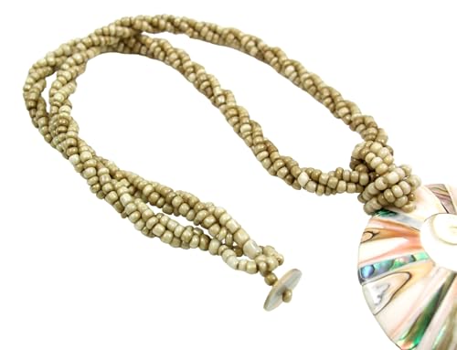 Round Iridescent Abalone Shell Necklace, Natural Cone Shell Shiva Eye Necklace, Handmade Beaded Seashell Abalone Necklaces for Women Jewelry AA2704