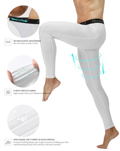 Image of Runhit Mens Compression Pants Running Tights Pockets Sports Leggings Spandex Workout Cycling Athletic Thermal