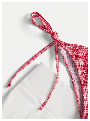 MakeMeChic Women's 2 Piece Bikini Sets Gingham Print Plaid Halter Triangle Tie Side Swimsuit Bathing Suit4