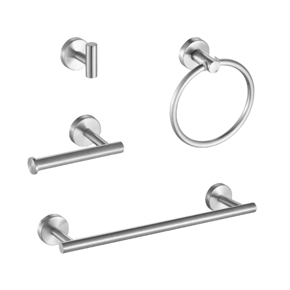 LCANALLYMS Wall hooks, Coat Hook Bathroom Hooks Wall Mount Matte Black Hardware Set Stainless Steel Towel Bar Ring Paper Holder Bath Accessories(Sliver 4pcs Set)