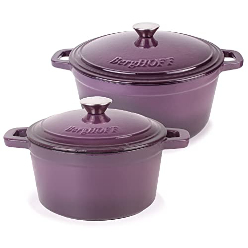 Comparison: Best Purple Cast Iron Cookware Set 6 BergHOFF Neo 4Pc Enameled Cast Iron Cookware Set, 3qt., 7qt. Dutch Ovens, Matching Lid, Fast, Evenly Heat, Oven Safe (Purple)