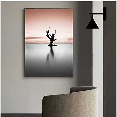 Impression mur art lac avec motif arbre paysage pour cadre photo style nordique