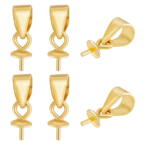 HOBBIESAY 6Pcs Gold Eye Pin Peg Bail 925 Sterling Silver Cup Peg Bail Pin Screw Eye Peg Bails with Loop Pendant Connectors for Pearl Gems Jewelry Making Hole: 3x4mm