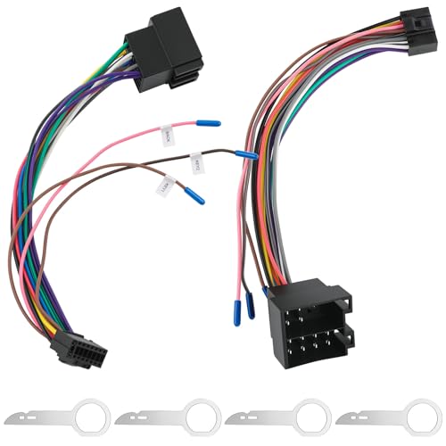 LongZYU 2 St&uuml;ck 16 poliger ISO Adapter Kabelbaum f&uuml;r Android Autoradio Auto Radio Stecker mit Lenkradsteuerleitungen und R&uuml;ckw&auml;rtssteuerleitung-16 poliger Autoradio-Standard ISO Stecker