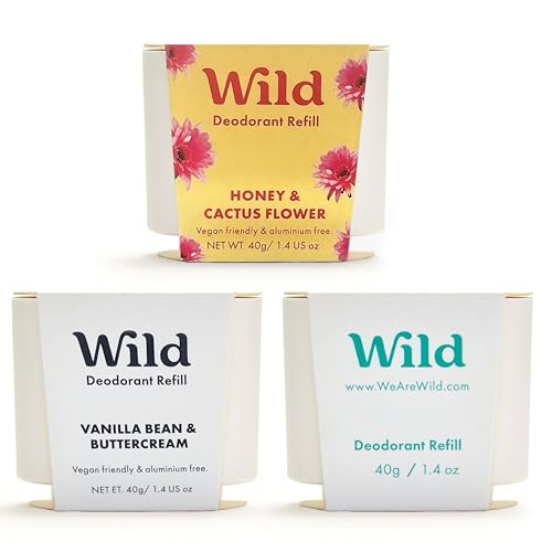 Wild Pack variado de recambios de desodorante natural sin aluminio - Incluye aromas Honey & Cactus Flower Vanilla Bean & Buttercream y Fresh Cotton & Sea Salt - Protección mal olor durante 24 horas