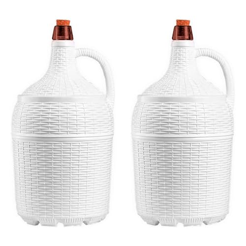 AC - Pack de 2 Garrafas/Garrafónes de cristal con forro con tapón, Boca estrecha, Botella forrada para almacenar agua, vino, bebidas, Hecho de plástico, 5 Litros, Color Blanco