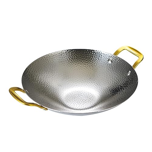 SVRITE Paellera de acero inoxidable con asas dobles, 20,3 cm, 22,8 cm, 25,4 cm, 28 cm, antiadherente, antiadherente, sartén wok, plato redondo para el hogar, camping y