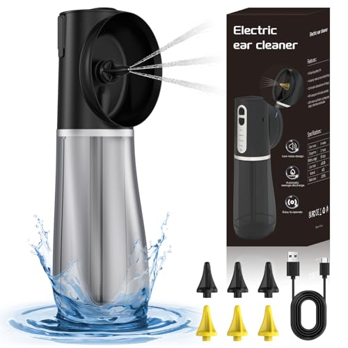 Ear Wax Removal Kit, Pibcuny Electric Water Powered Ear Cleaner for Effective Ear Wax Removal, Ear Irrigation Ear Cleaning Kit with 4 Cleaning Modes, 6 Reusable Tips, for Home Use (Black)