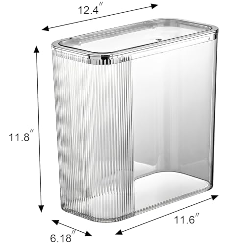 Image of Sooyee Clear 14 Liter Bathroom Trash Can with Lid,3.9 Gallon Garbage Can with Press Type Lid,Trash Bin for Bathroom,Powder Room,Bedroom,Kitchen,Craft Room,Office