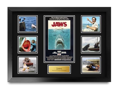 HWC Trading Jaws Gifts Printed Signed Autograph Presentation Display Montage for Movie Memorabilia Fans - A2 Framed